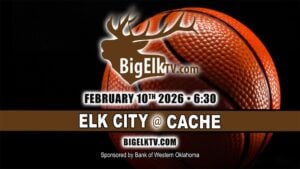 BigElkTV matchup graphic for the Elk City at Cache basketball game on February 10 2026.
